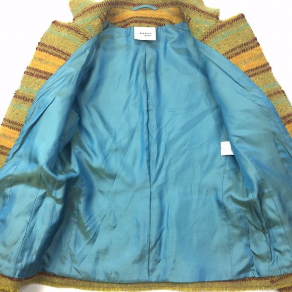 Akris Punto Blazer Jacket Womens 6 Green Multi Stripe Tweed Wool Mohair Zip Up - Picture 10 of 12